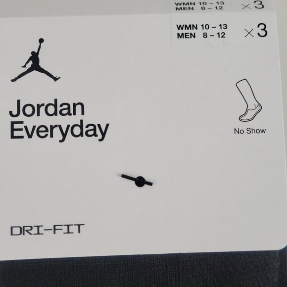Nike Jordan Everyday No Show 3 Pack Socks Dri-Fit Black SZ Men 8-12 - Picture 6 of 7